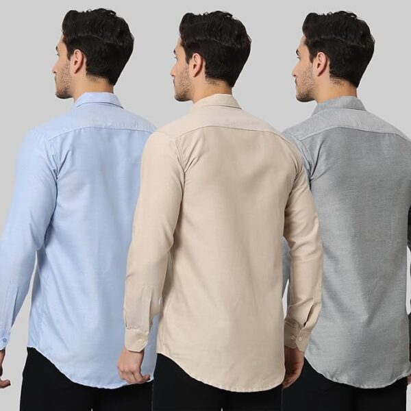 BIGREAMS Men's Cotton Formal Shirt with Patch Pocket | Casual | Oxford | Long Sleeve | Combo Pack of 3- Regular Fit (Blue, Beige, Grey) - Image 6