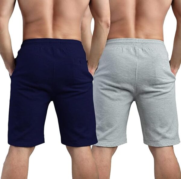 hotfits Men Blue & Grey Cotton Regular Shorts for All Season- Running, Gym, Workout, Yoga Shorts - Pack of 2 - Image 2