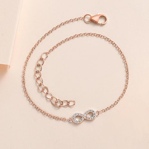 Ornate Jewels 925 Silver Rose Gold Plated American Diamond Infinity Bracelet for Women & Girls | With Certificate of Authenticity and 925 Stamp | Life-time Warranty* - Image 2