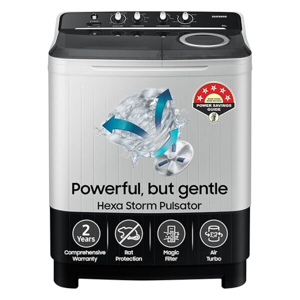 Samsung 8.5 kg, 5 star, Semi-Automatic Top Load Washing Machine (WT85C4200GG/TL, Air Turbo Drying, LIGHT GRAY)