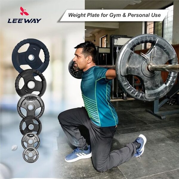LEEWAY Rubber-Coated Metal Integrated Olympic Barbell Rubber Weight Plates with 50 mm Dia | Rubber Weight| Spare Gym Weightlifting Plates. (120kg(2.5kgX2+5kgX2+7.5kgX2+10kgX2+15kgX2+20kgX2)) - Image 7