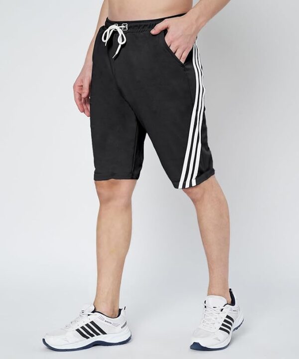 Mehrang Athletic Shorts for Men, with White Side Stripes, Drawstring Waist, Casual Sports Wear for Men - Image 3