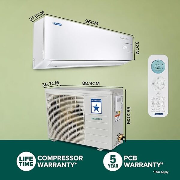 Blue Star 1.5 Ton 5 Star, 60 Months Warranty, Inverter Split AC (Copper,Convertible 5 in 1 Cooling, Multi Sensors Blue Fins, Self Diagnosis, IC518YNUR, White) - Image 2