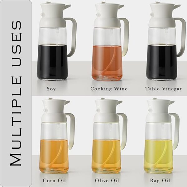 2 in 1 Oil Sprayer for Cooking, Glass Olive Oil Dispenser for Kitchen, 18oz/550ml Olive Oil Sprayer Bottle, Essential Kitchen Gadgets for Air Fryer, Salad, Baking, BBQ, Frying(White) - Image 5