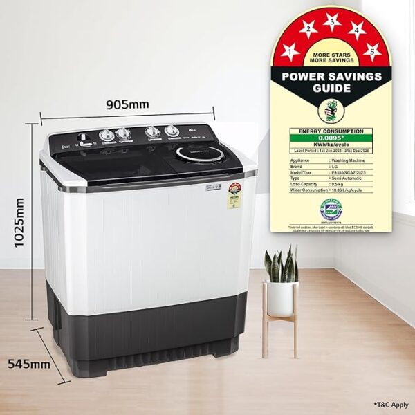 LG 9.5 kg 5 Star Wind jet dry Semi-Automatic Top Load Washing Machine (P955ASGAZ, Dark Gray, Roller Jet Pulsator) - Image 3