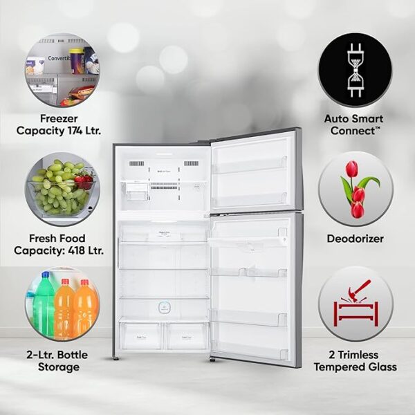 LG 592 L 1 Star Frost Free Inverter Wi-Fi Double Door Refrigerator (, GR-H812HLHM, Platinum Silver3, With Hygiene Fresh+ & Door Cooling+) - Image 5