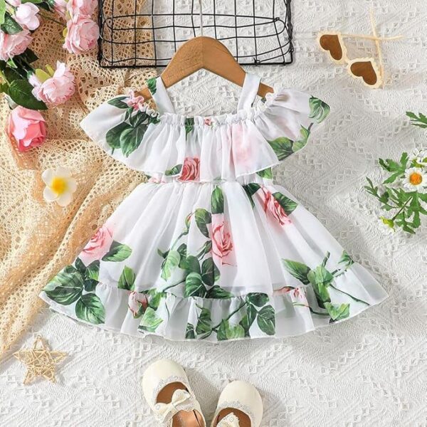 Buy & Try by Dharmikaay Girl's Lycra Floral Printed Frock Dress for Girls Short Frock Baby Princess Western Dresses| Stylish Fancy Kids Clothing for New Year, Fashion. - Image 2