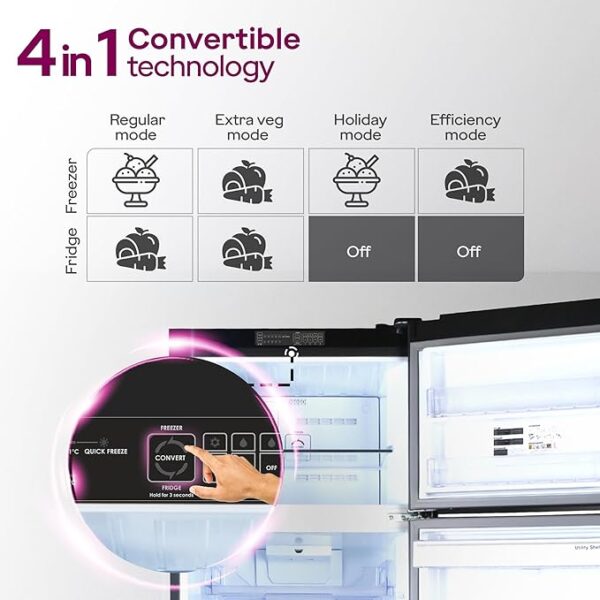 Godrej 308 L 2 Star Fully Convertible 4-in-1, Nano Shield Technology Inverter Frost Free Double Door Vibe Refrigerator (RF EON 331B RCIT MT BK, Matt Black) - Image 4