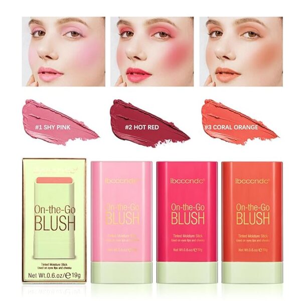 LOOM TREE® 4xMakeup Blush Stick Buildable Easy Application for Eyes Lips Cheeks Cosmetics Red | Makeup | Face | Blush - Image 2