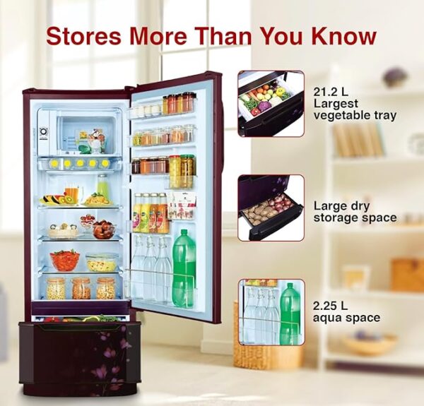 Godrej Edge 237 L 3 Star With Duo Flow Technology Reducing Cooling Loss by 50% Inverter Direct Cool Single Door Refrigerator (2024 Model, RD EDUO 270C TDI JD WN, Jade Wine) - Image 4