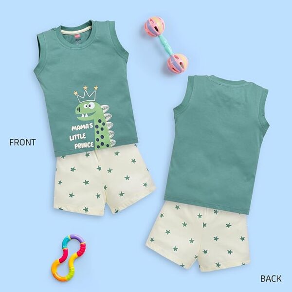 LuvLap Baby Boys 100% Cotton Sleeveless Boys Tank Top & Shorts Sets Pack Of 3, Rosette, Winter Green, Sunflower, XL (12 to 18 Months) - Image 4