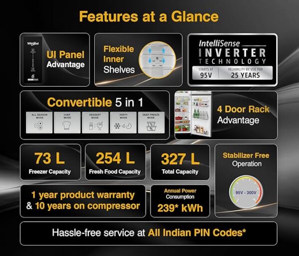 Whirlpool 327 L 3 Star Convertible Frost Free inverter Double Door Refrigerator (IF INV 375 ILLUSIA STEEL(3S) CONV-TL) - Image 4
