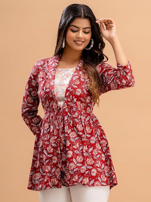 feranoid Women's Cotton Floral Printed Short Kurti Tunic Top - Image 3