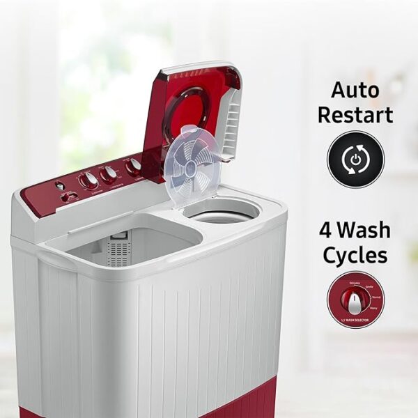 Samsung 7.5 Kg Inverter 5 Star Semi Automatic Top Load Washing Machine (WT75B3200RR/TL, Light Grey & Red Base, Air turbo drying) - Image 5