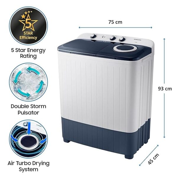 Samsung 6.5 kg, 5 star, Semi-Automatic Top Load Washing Machine (WT65R2200LL/TL, Air Turbo Drying, LIGHT GRAY) - Image 3