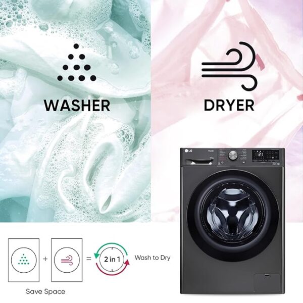 LG 9 Kg (Wash) / 5 Kg (Dry), Ai Direct Drive Technology, Steam, TurboWash & Wi-Fi Fully Automatic Front Load Washer Dryer (FHD0905SWM, Intelligent & Convenient Fabric Care, Allergy Care, Middle Black) - Image 5