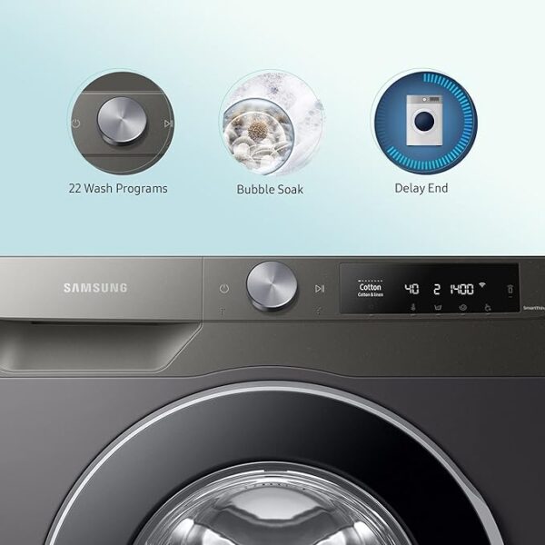 Samsung 9 kg, 5 Star, Eco Bubble Technology with Super Speed, AI Control, Wi-Fi, Digital Inverter Motor, Fully-Automatic Front Load Washing Machine Appliance (WW90T604DLN1TL, Hygiene Steam, Inox) - Image 5