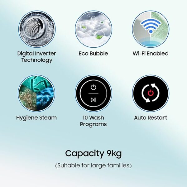 Samsung 9 Kg 5 Star Wi-Fi Enabled Inverter Fully Automatic Top Loading Washing Machine Appliance (WA90BG4582BDTL Versailles Gray, In-Built Heater, Ecobubble) - Image 5