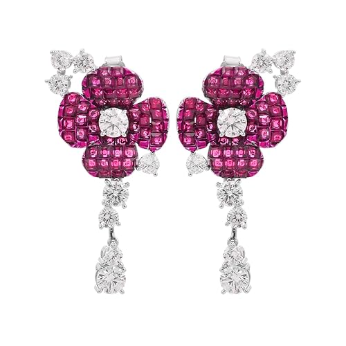 925 Silver Cz American Diamond Pink Flower Earrings