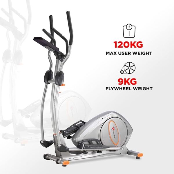 PowerMax Fitness® EH-750 Elliptical Cross Trainer Home Gym Workout Machine Water Bottle Cage, LCD Display, Max User Weight 120kg,Heart Rate Sensor, Anti Slip Pedal & 32 Level Resistance Silver - Image 6