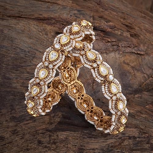 KUSHAL'S Fashion Jewellery Polished Kundan Bangle With Locking System | Best For Bridemaids & Special Occasion | Kundan Bangles For Women - Image 2