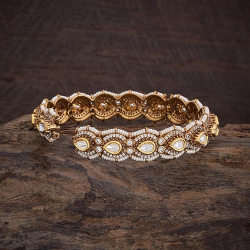 KUSHAL'S Fashion Jewellery Polished Kundan Bangle With Locking System | Best For Bridemaids & Special Occasion | Kundan Bangles For Women - Image 4