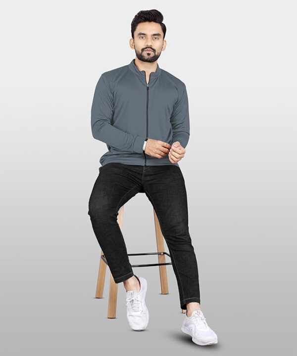 FIBREZA Men Solid Lycra Sports Jacket Long Sleeves Full Zip with Pocket Gym, Running & Travel Upper Wear - Image 2