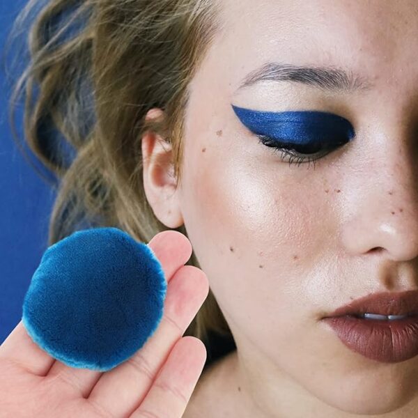 FOMIYES Cosmetic Puffs 2pcs Puff Soft Washable Round Body Face Puff Loose Puff Baby Talcum Puff Makeup Sponge for Women Girls Dark Blue 55X16mm Beauty Makeup Puffs - Image 4