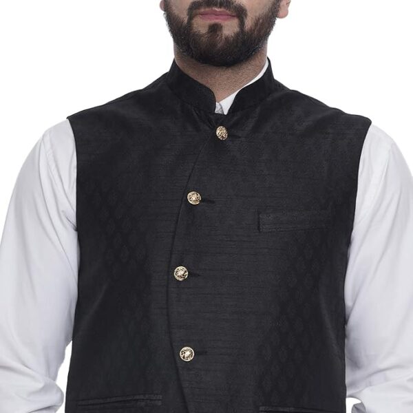 Veera Paridhaan Jacquard Printed Silk Nehru Jacket - Image 4