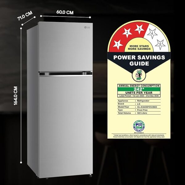 LG 322 L 3 Star Frost-Free Smart Inverter Double Door Refrigerator (GL-S342SPZX, Shiny Steel, Convertible with Express Freeze) - Image 4