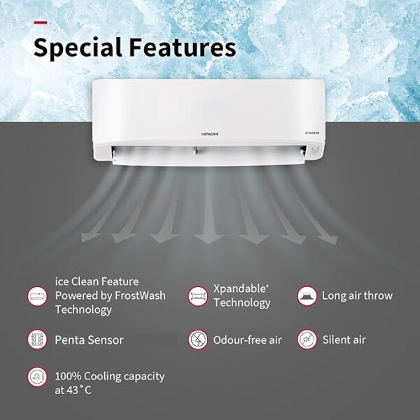 Hitachi 1 Ton Class 3 Star, 4-Way Swing, ice Clean, Xpandable+, Inverter Split AC (100% Copper, Dust Filter, 3400SXL RAS.D312PCBIBS, White) - Image 3