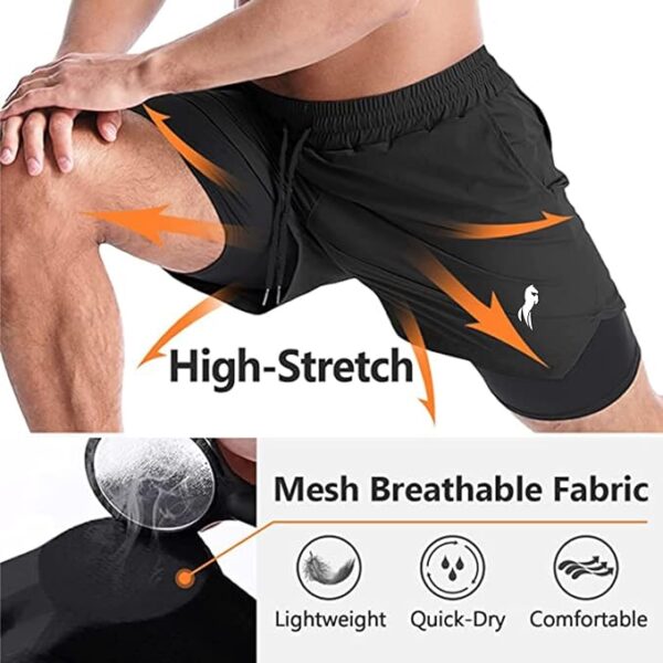 JUST RIDER 2 in 1 Running Sports Shorts for Men with Mobile Phone Pocket Light Weight Quick Dry Fabric for Gym Athletic Workout Running Shorts Lightweight Training Yoga Gym Short with Towel Loop - Image 4