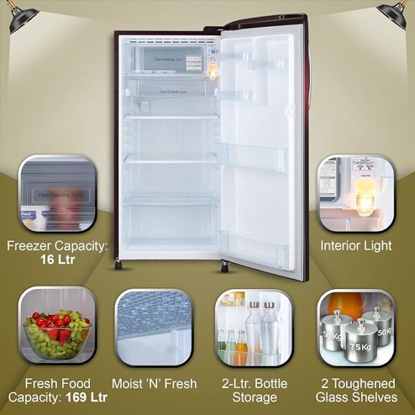 LG 185 L 3 Star Direct-Cool Single Door Refrigerator (GL-B201ASVD, Scarlet Victoria, Moist 'N' Fresh, Gross Volume- 190 L) - Image 5