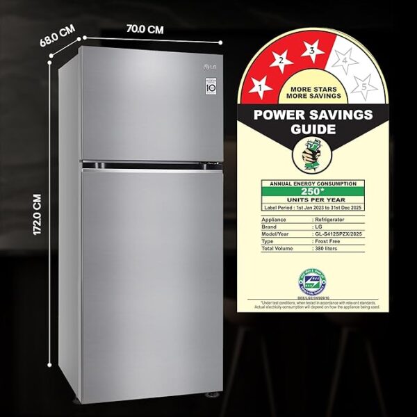 LG 380 L 3 Star Frost-Free Smart Inverter Double Door Refrigerator (GL-S412SPZX, Shiny Steel, Convertible with Express Freeze) - Image 4