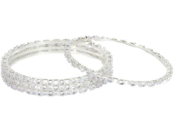 LAVAZZA American Diamond Metal Bangles For Women & Girls | Premium Leaf AD Stone Bangles | Fancy Diamond Bangles Bracelet | Bangles For Women Traditional Gold & Silver- Set of 4