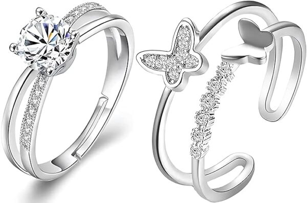 Adjustable Couple Ring Combo Elegant Crystal American diamond Butterfly Ring Valentine Gifts Love Stylish Ring Combo for Women Girls