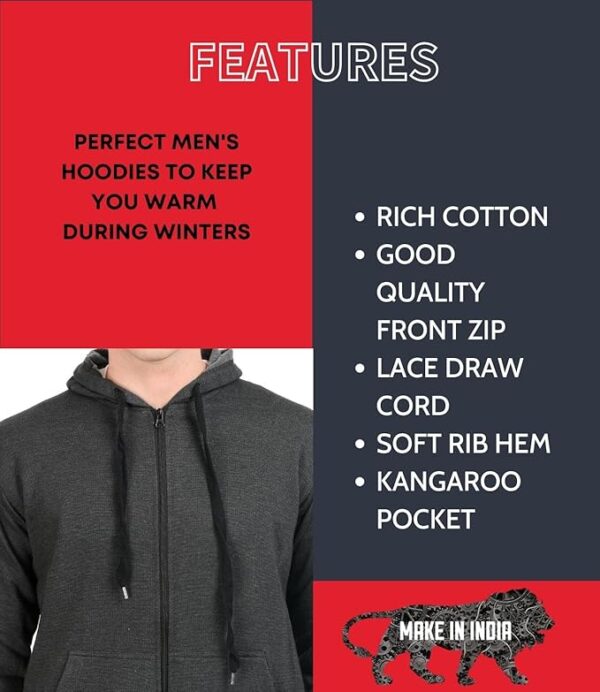 Scott International Men's Solid Cotton Hoodies for Men, Trendy and Comfortable Sweatshirts for Men, Stylish Winter Wear with Hood and Pockets, Fashionable Hooded Sweatshirts - Image 4