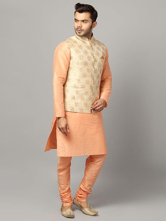 Ethluxis® Men's Silk Blend Kurta Churidar Pyjama with Ethnic Bundi Jacket Set - Image 5