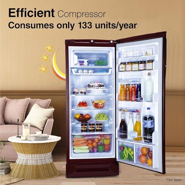 Godrej 234 L 3 Star 24 Advanced Capillary Technology Direct Cool Single Door Door Refrigerator With Base Drawer (RD EDGEPRO 240C TDF MN WN, Marine Wine) - Image 3