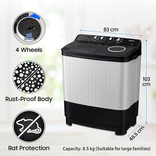 Samsung 8.5 kg, 5 star, Semi-Automatic Top Load Washing Machine (WT85C4200GG/TL, Air Turbo Drying, LIGHT GRAY) - Image 3