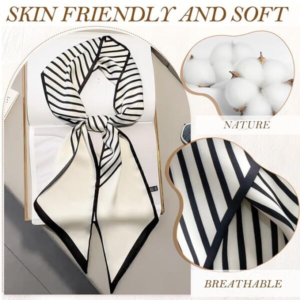 TecoKart® Silk Neck Scarf for Women, Stylish Satin Scarves for Suit, Blazers, Shirts, Ideal Neckerchief for Casual and Formal Wear - Black and White Grid - Image 3