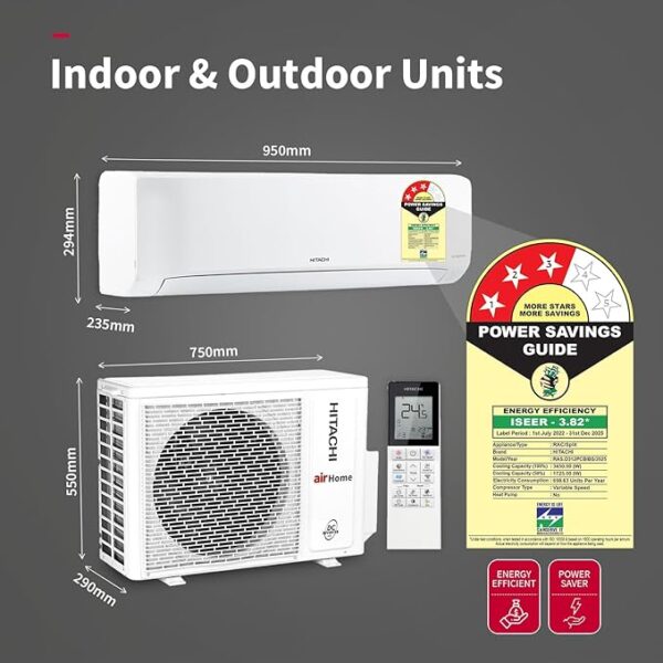 Hitachi 1 Ton Class 3 Star, 4-Way Swing, ice Clean, Xpandable+, Inverter Split AC (100% Copper, Dust Filter, 3400SXL RAS.D312PCBIBS, White) - Image 2