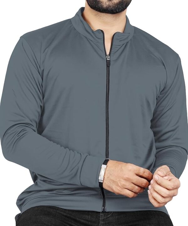 FIBREZA Men Solid Lycra Sports Jacket Long Sleeves Full Zip with Pocket Gym, Running & Travel Upper Wear