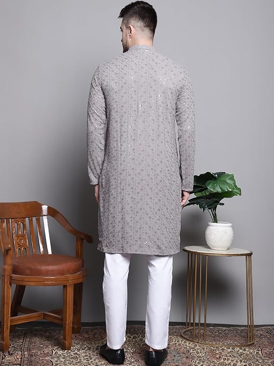 Jompers Men's Sequin Embroidered Pure Cotton Kurta with Pyjamas - Image 2