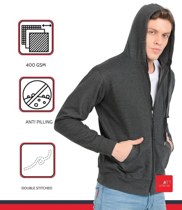 Scott International Men's Solid Cotton Hoodies for Men, Trendy and Comfortable Sweatshirts for Men, Stylish Winter Wear with Hood and Pockets, Fashionable Hooded Sweatshirts - Image 3