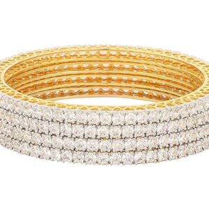 Ratnavali Jewels American Diamond Gold Plated Traditional Bangle CZ Bangle Set White Diamond Bangles Set for Women/Girls RV785 (Pack of 4)