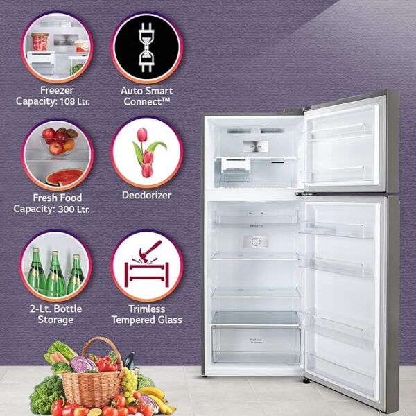 LG 308 L 2 Star Frost-Free Smart Inverter Double Door Refrigerator (GL-S412SDSY, Dazzle Steel, Convertible, 2022 Model) - Image 5