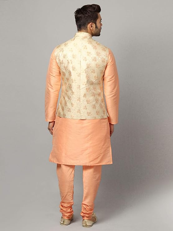 Ethluxis® Men's Silk Blend Kurta Churidar Pyjama with Ethnic Bundi Jacket Set - Image 3