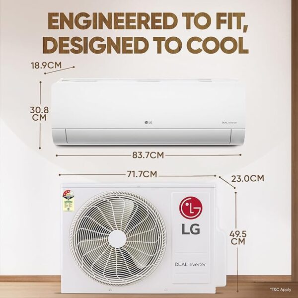 LG 1 Ton 3 Star DUAL Inverter Split AC (Copper, AI Convertible 6-in-1 Cooling, Faster Cooling & Energy Saving, 2 Way Air Swing, HD Filter with Anti-Virus Protection, US-Q12CNXE, White) - Image 2