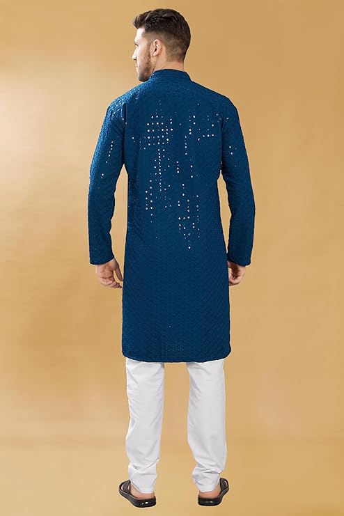 DIVISIVE Men's Sequince Embroidered Cotton Blend Only Slim Fit Kurta - Image 3
